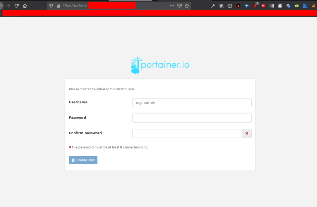 registrar un usuario  administrador para el portainer