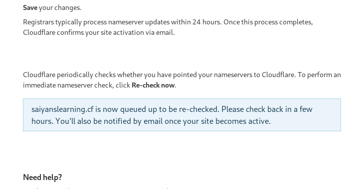 cloudflare nos avisara en un email cuando culmine el registro y este disponible