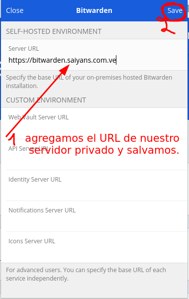 Bitwarden server URL