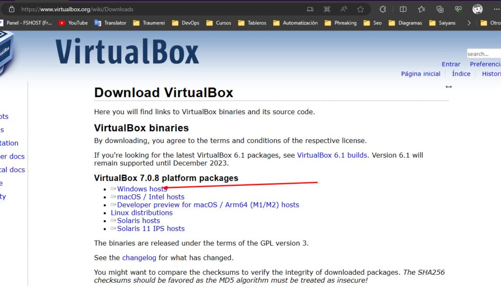 Descarga de Virtualbox.